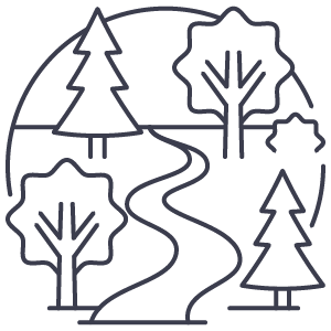 HRT blue line icon - path through multiple trees