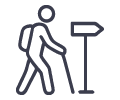 HRT blue line icon - person walking toward trail marker